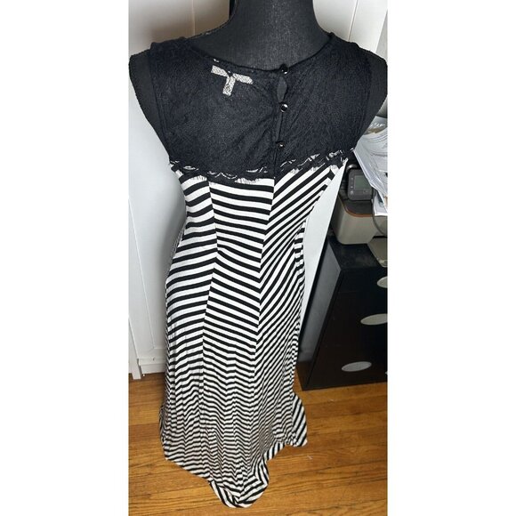 MONTEAU WOMEN'S STRIPED LACE‎ TANK MAXI DRESS BLACK & WHITE Large - Picture 7 of 8